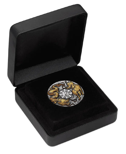 2022 Perth Mint Dragon & Qilin 2oz Silver  Antiqued Coloured Coin