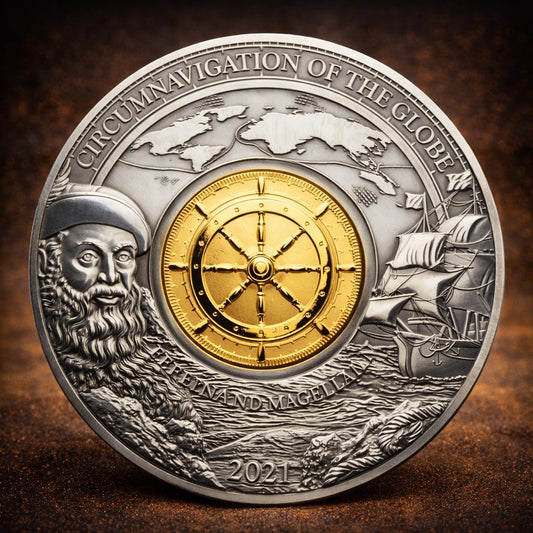 2021 Barbados Ferdinand Magellan 3oz Silver Antique Gilded Coin