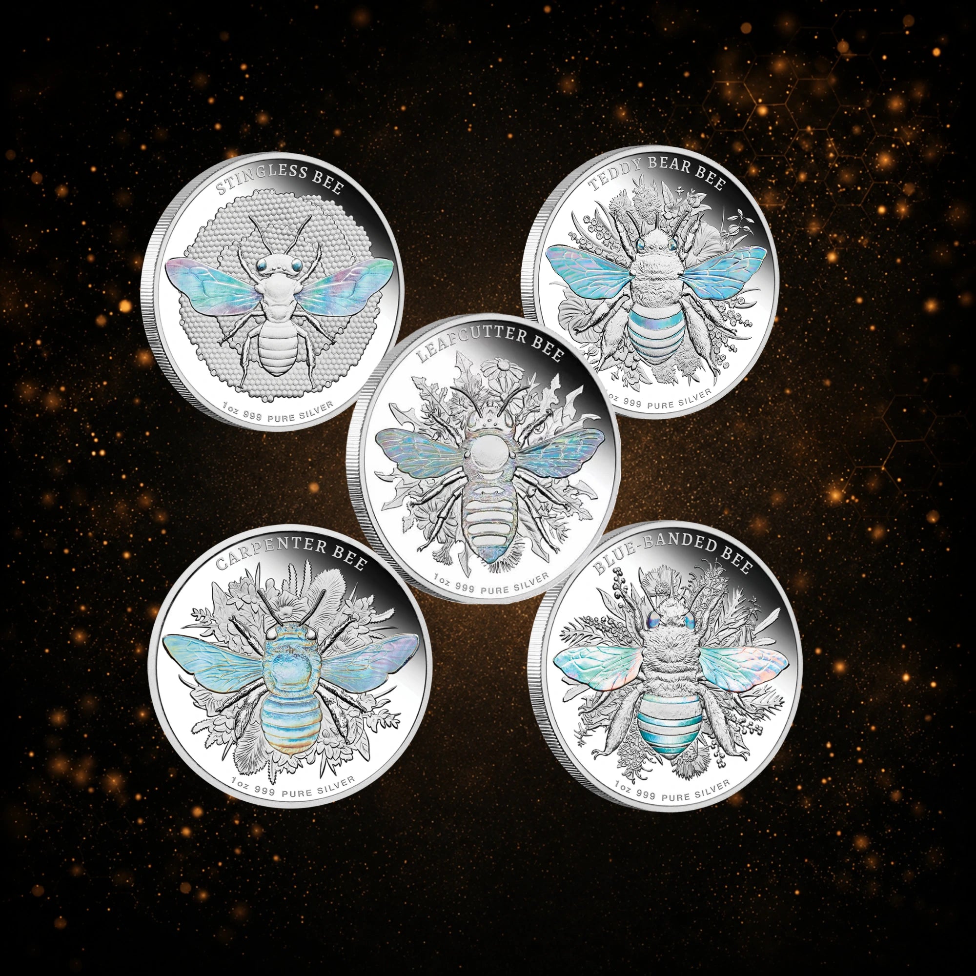2025–2026 Niue Native Bees 1oz Silver Proof 5-Coin Collection