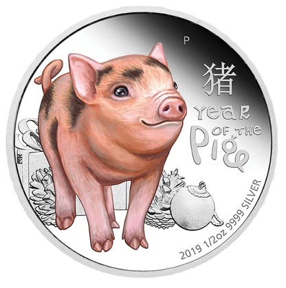 2019 PerthMint Lunar Baby Pig 1/2 0z Siver Coloured Proof Coin