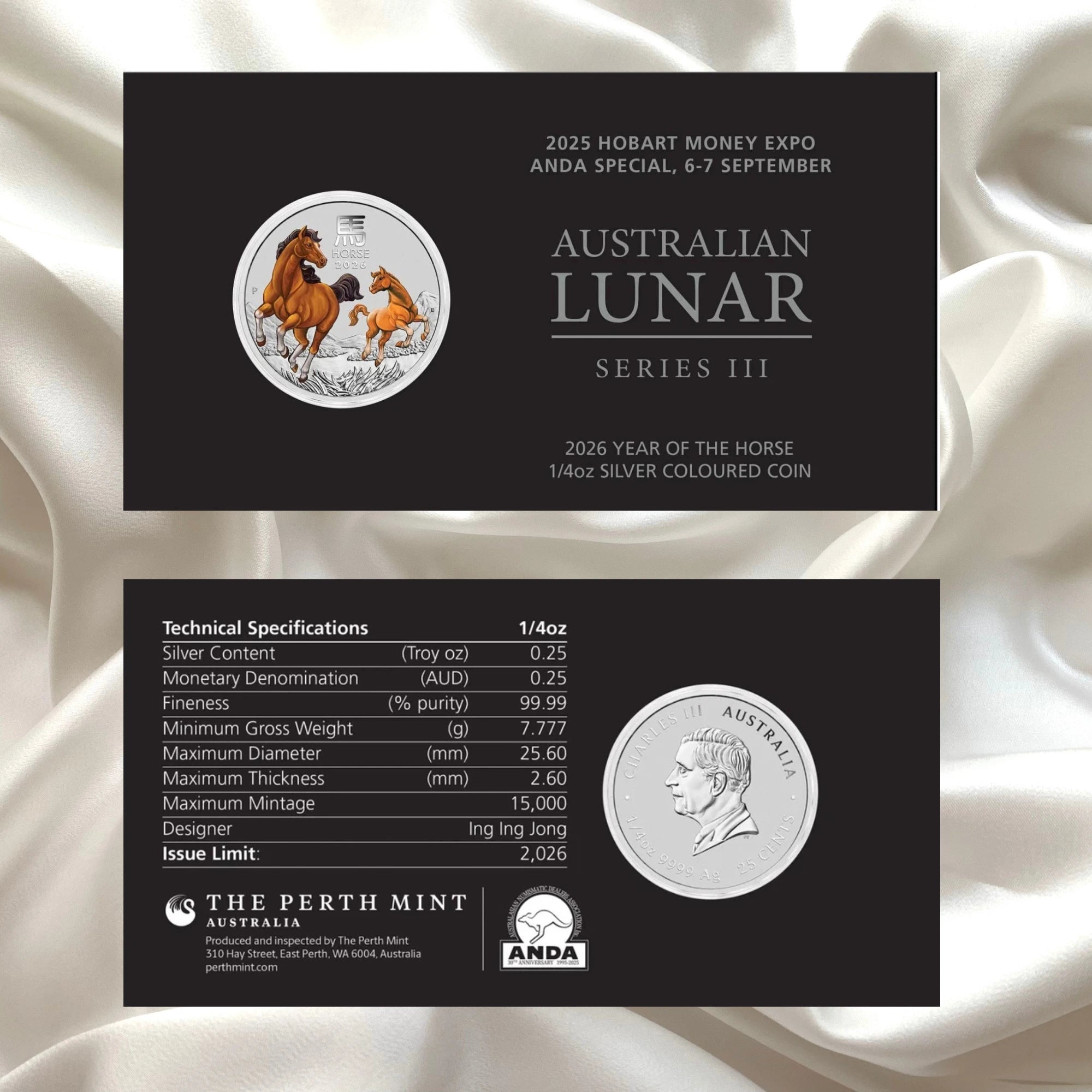 2026 Perth Mint Lunar Horse 1/4oz Silver Coloured Coin