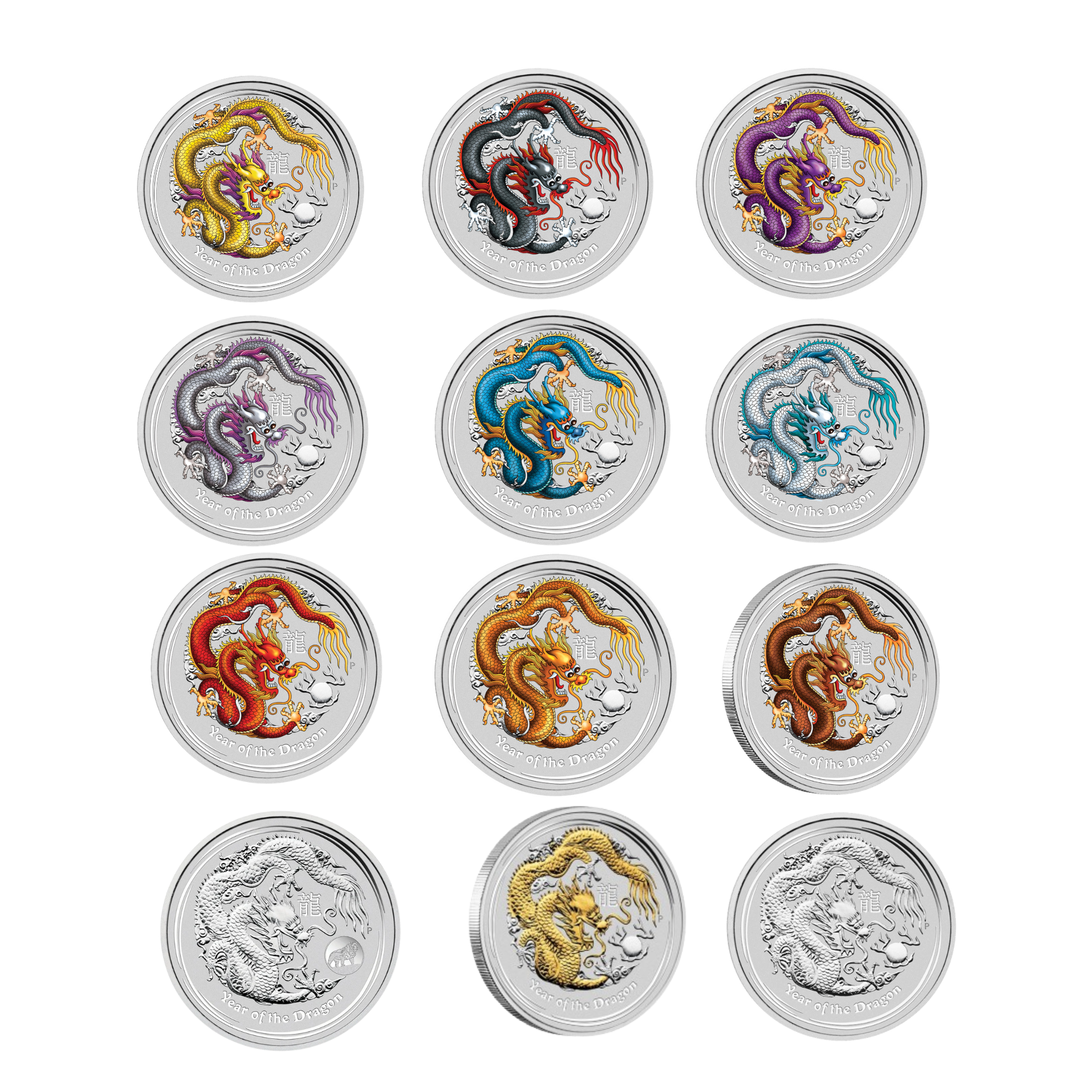 2012 Perth Mint Lunar Dragon 1oz Silver 12 Coin Collection