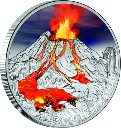 2023 Forces Of Nature – Volcano 2oz Silver Proof PAMP Coin
