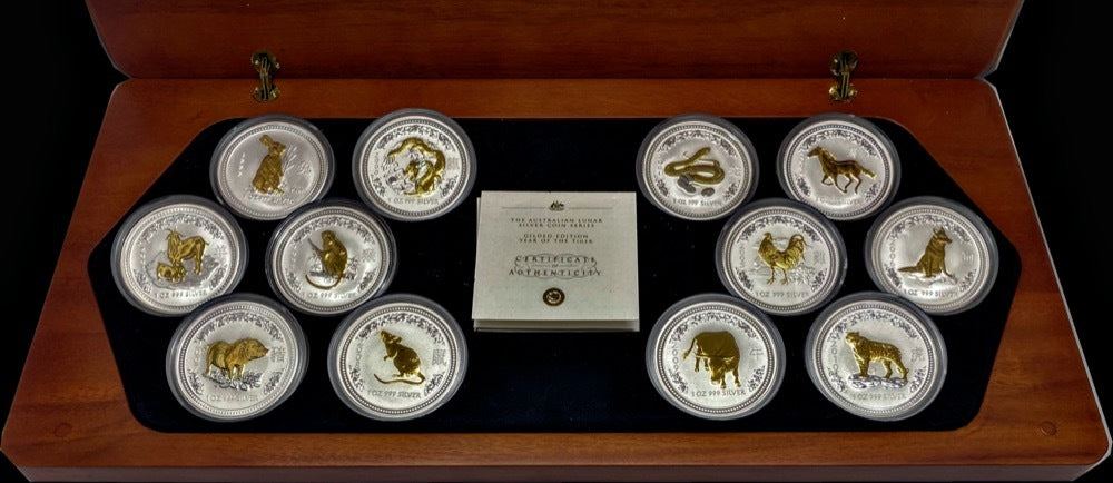 1999-2010 Perth Mint Lunar Gilded 1oz Silver 12 Coin Set
