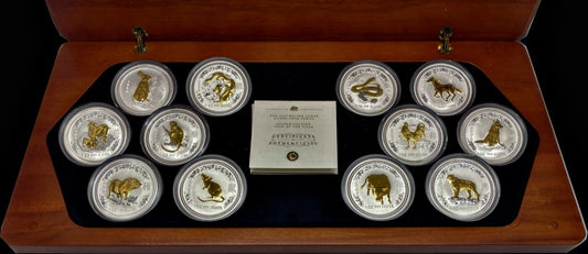 1999-2010 Lunar Gilded 1oz Silver 12 Coin Set