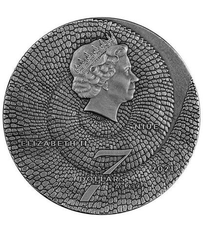 2021 Niue Chameleon 3oz Antiqued HR Silver Coin