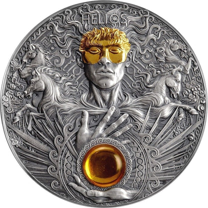 2022 Niue Divine Faces of the Sun Helios 3oz Silver Antiqued Coin