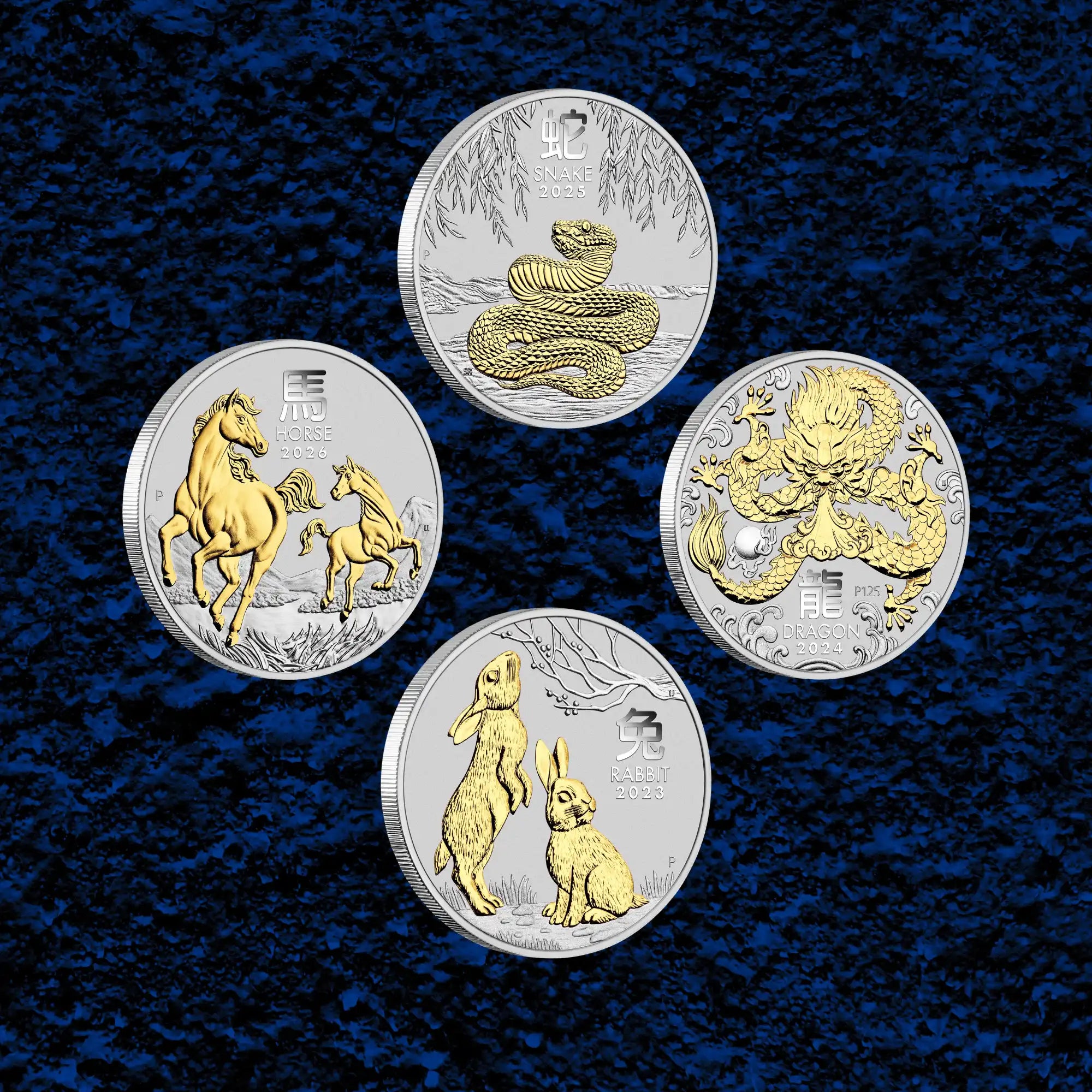 2023-26 Perth Mint Lunar 1oz Silver Gilded 4 Coin Collection