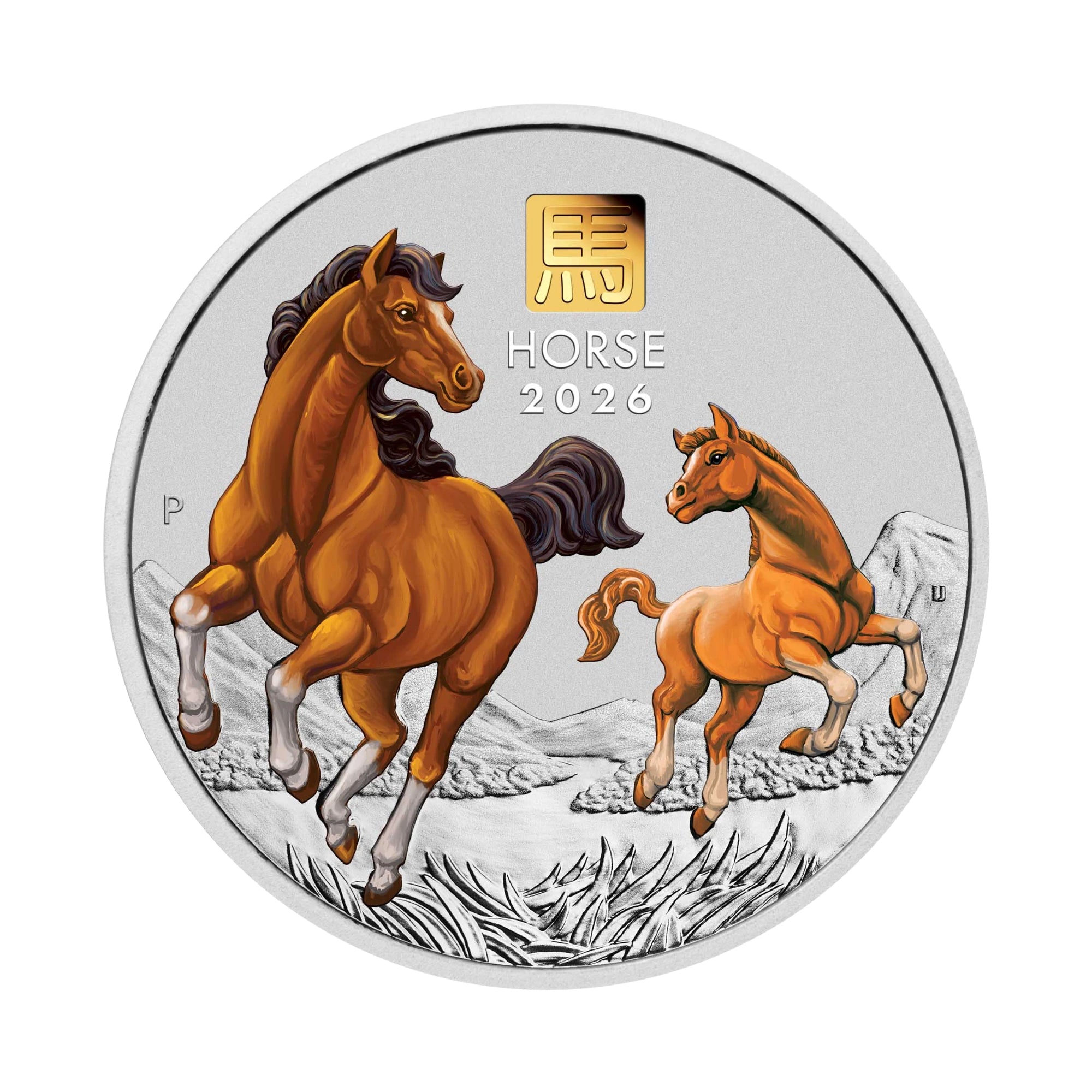 2026 Perth Mint Lunar Horse 1 Kilo Silver Coloured Coin with Gold Privy Mark