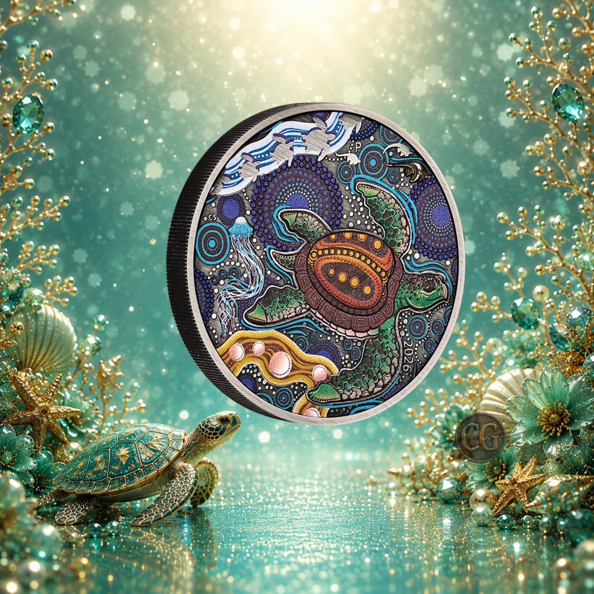 2026 Perth Mint Turtle 2oz Silver Antiqued Coloured Coin