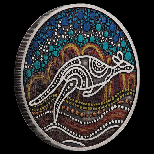 2023 Perth Mint  Kangaroo Yongka Kevin Bynder 2oz Silver Antiqued Coloured Coin