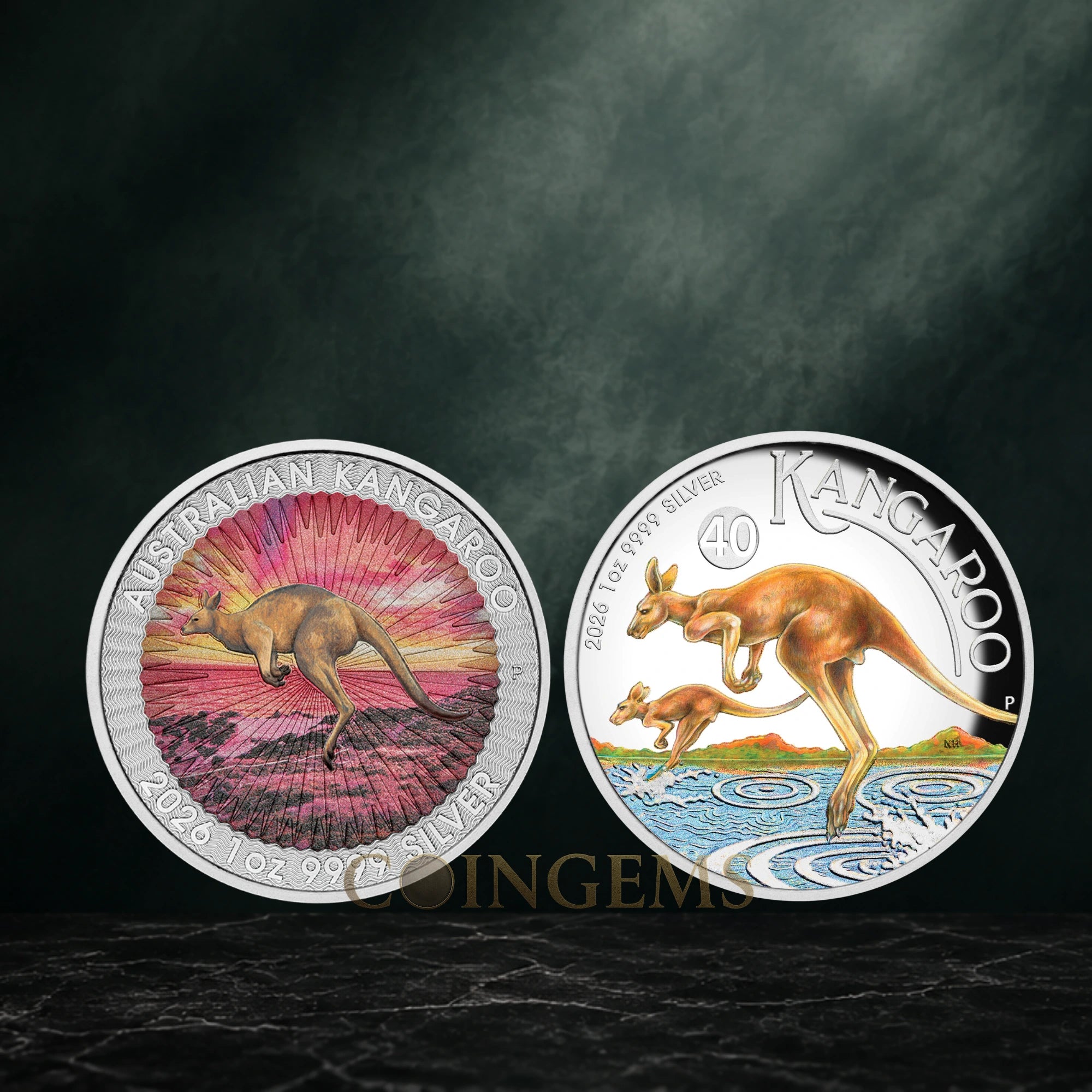 2026 Perth Mint Kangaroo 1oz Silver Coloured 2 Coin Collection