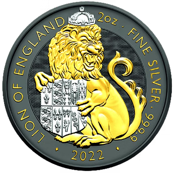 2022 United Kingdom Tudor Beasts Lion 2oz Silver Ruthenium Gold Plated BU Coin