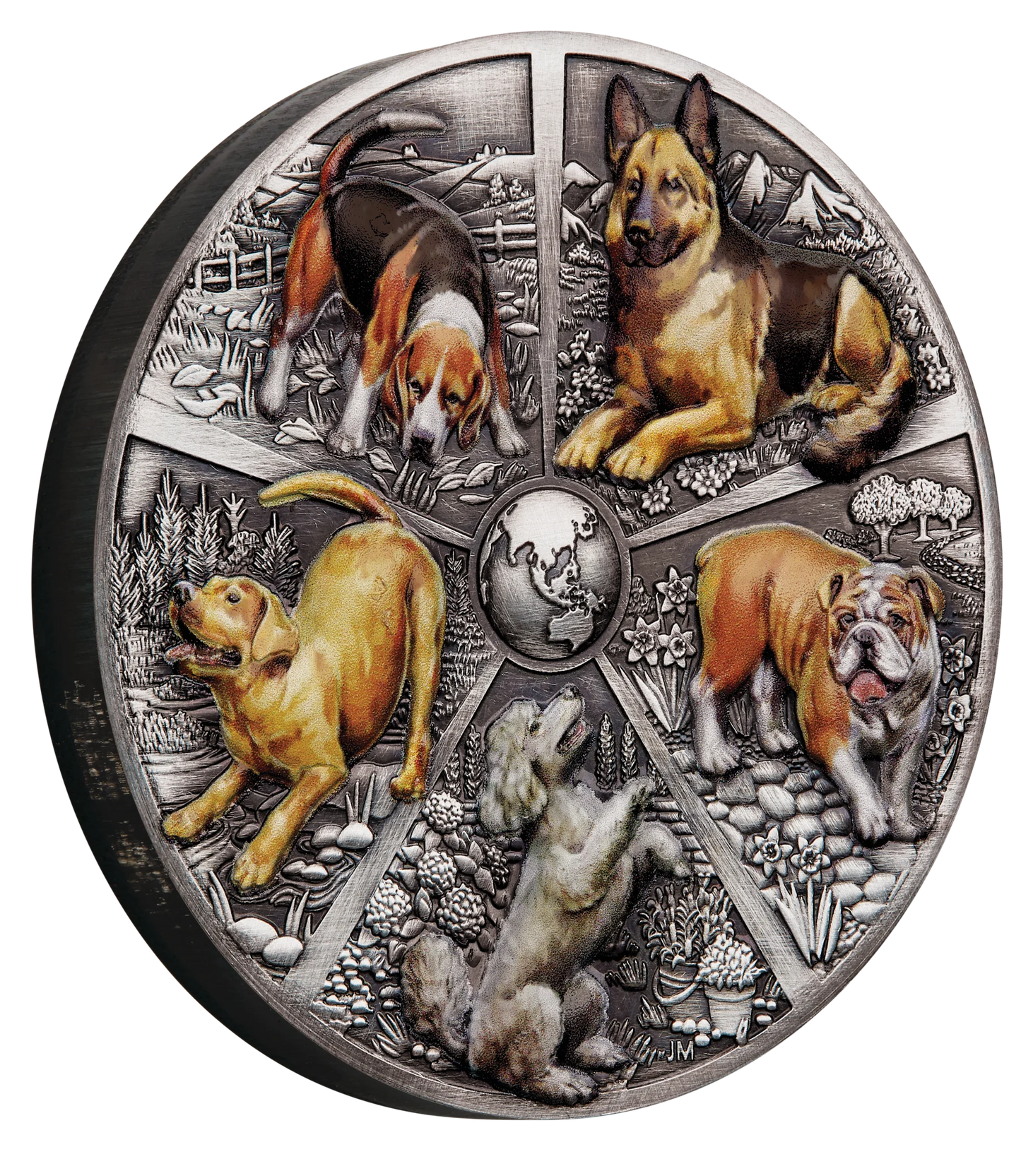 2025 Perth Mint World Popular Dogs 5oz Silver Antiqued HR Coloured Coin - last one