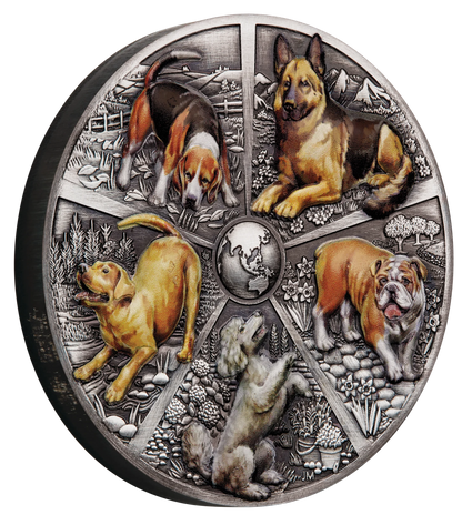 2025 Perth Mint World Popular Dogs 5oz Silver Antiqued HR Coloured Coin - last one