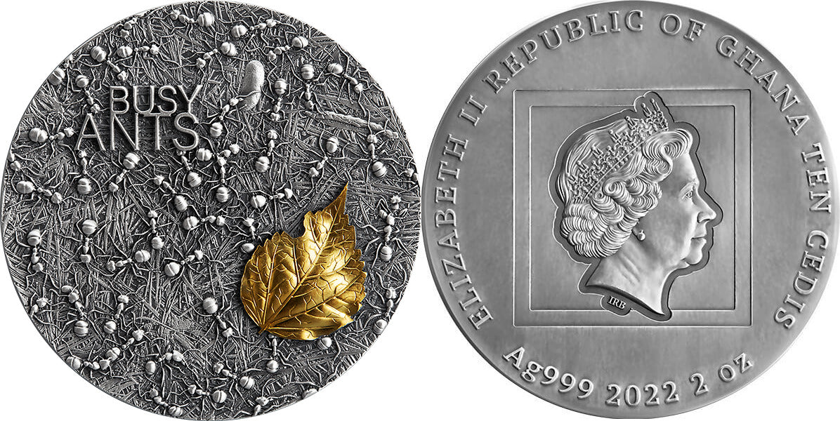 2022 Ghana Busy Ants 2oz Silver Antique Finish Coin