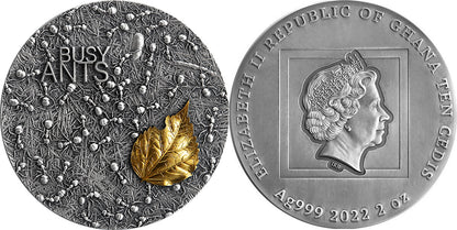 2022 Ghana Busy Ants 2oz Silver Antique Finish Coin