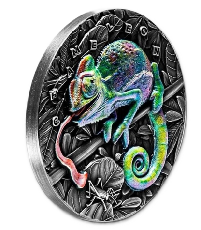 2021 Niue Chameleon 3oz Antiqued HR Silver Coin
