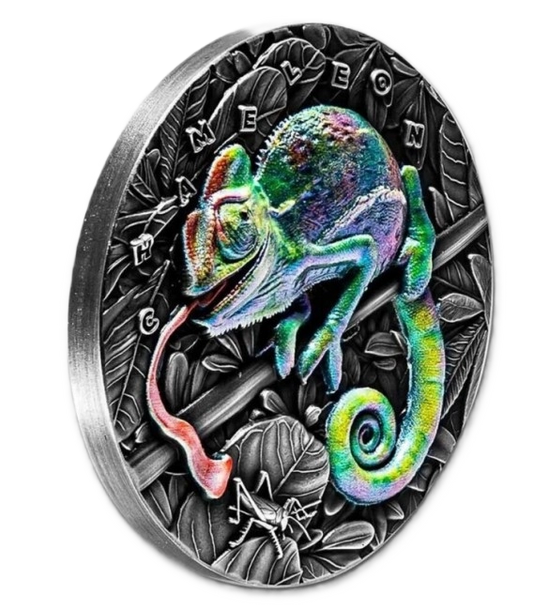 2021 Niue Chameleon 3oz Antiqued HR Silver Coin