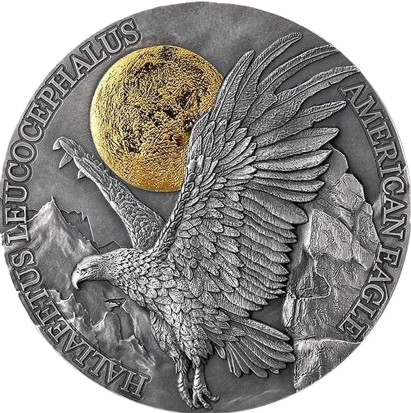 2022 Eagle Wildlife in the Moonlight 2oz Silver Gilded Coin