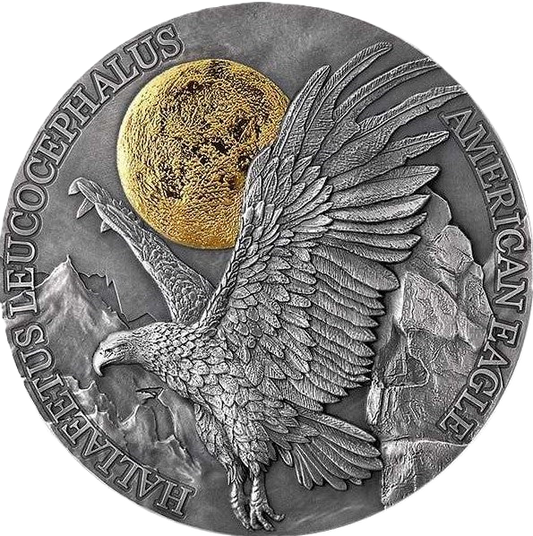 2022 Eagle Wildlife in the Moonlight 2oz Silver Gilded Coin