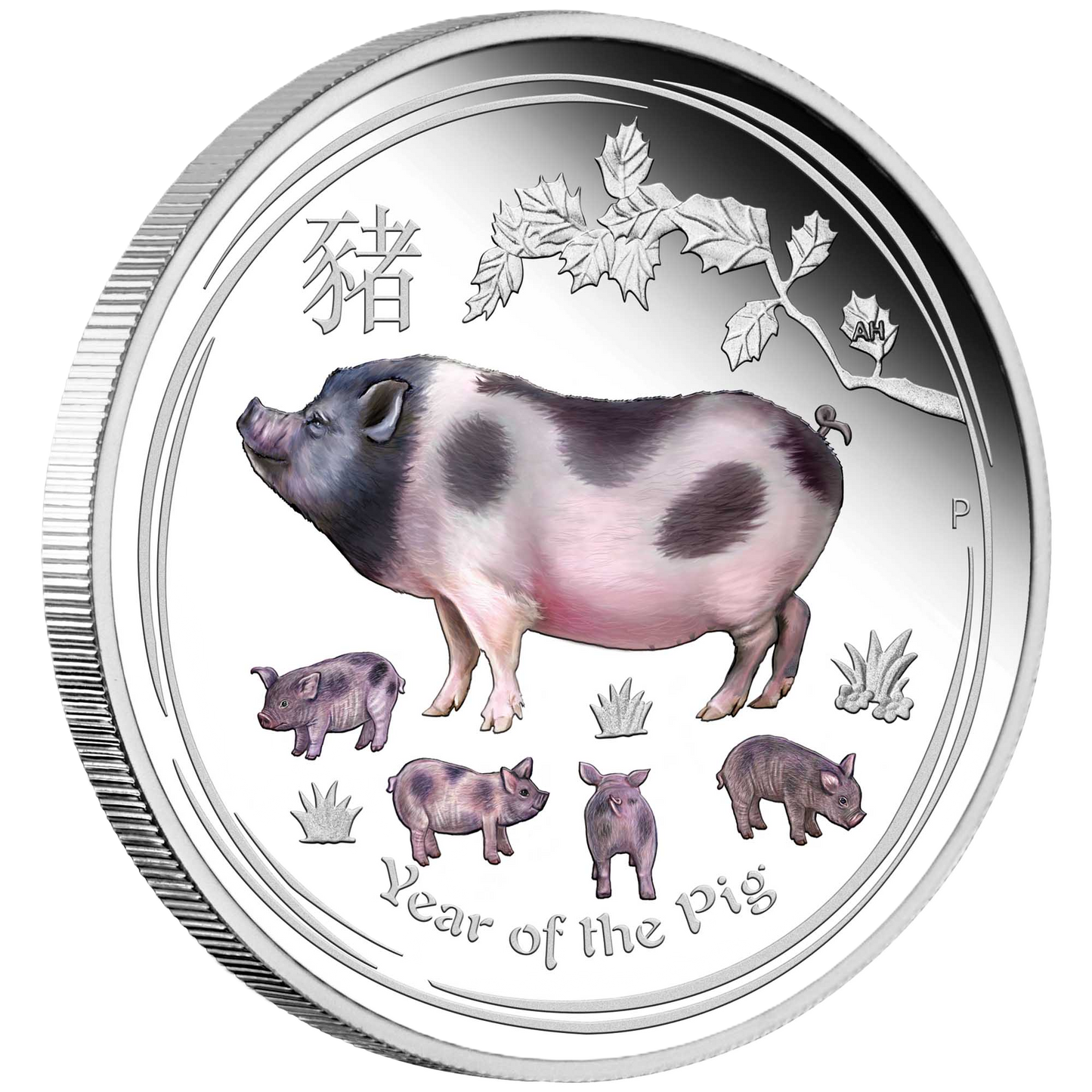 2019 Perth Mint Lunar Pig 1oz Silver Proof Coloured Coin
