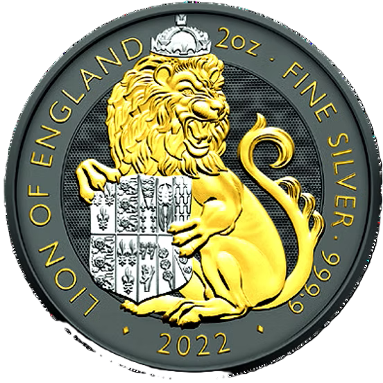 2022 United Kingdom Tudor Beasts Lion 2oz Silver Ruthenium Gold Plated BU Coin