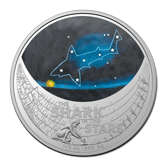 2021 RAM Star Dreaming The Shark in the Stars 1/2oz Silver colourd coin