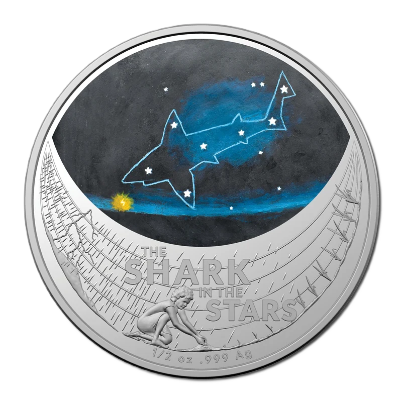2021 RAM Star Dreaming The Shark in the Stars 1/2oz Silver colourd coin