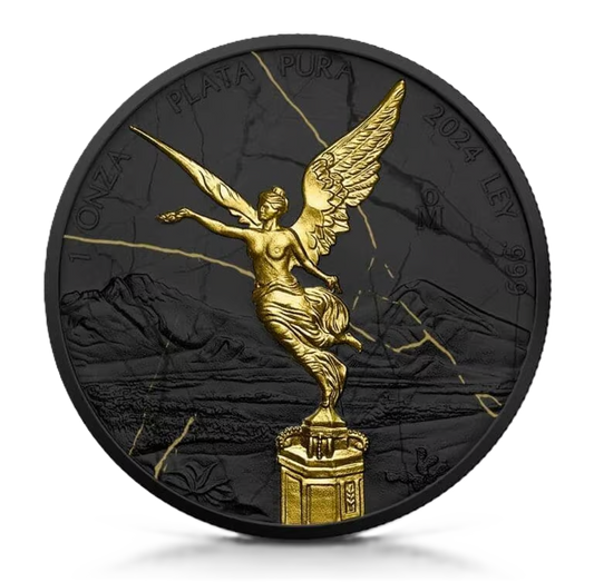 2024 Mexico Libertad Black & Gold Marble 1oz Silver Gilded Coin