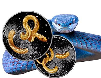 2024 Cameroon Snake 1oz Silver Ruthenium Dark Gilded HR coin