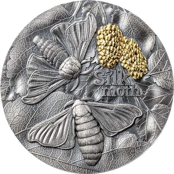 2023 Ghana Silk Moth Nature Architects 2 oz Antique finish Silver Coin