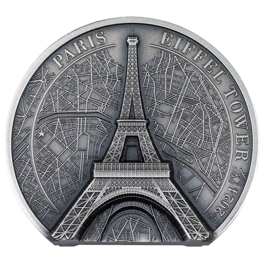 2024 CIT Eiffel Tower 2oz Silver Antiqued High Relief Coin