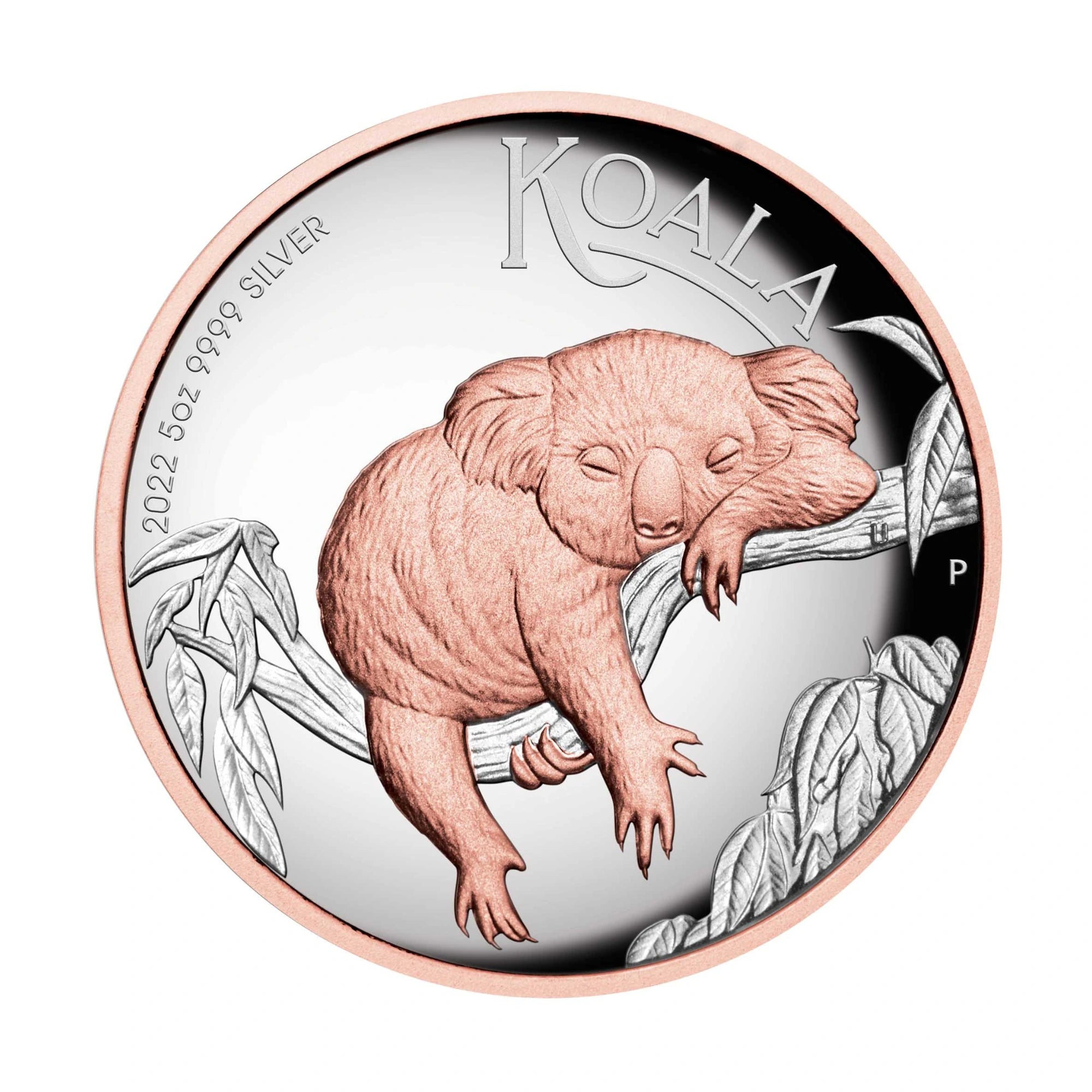 2022 Perth Mint Australian Koala 5oz Silver Proof HR Gilded Coin Cert 46/500