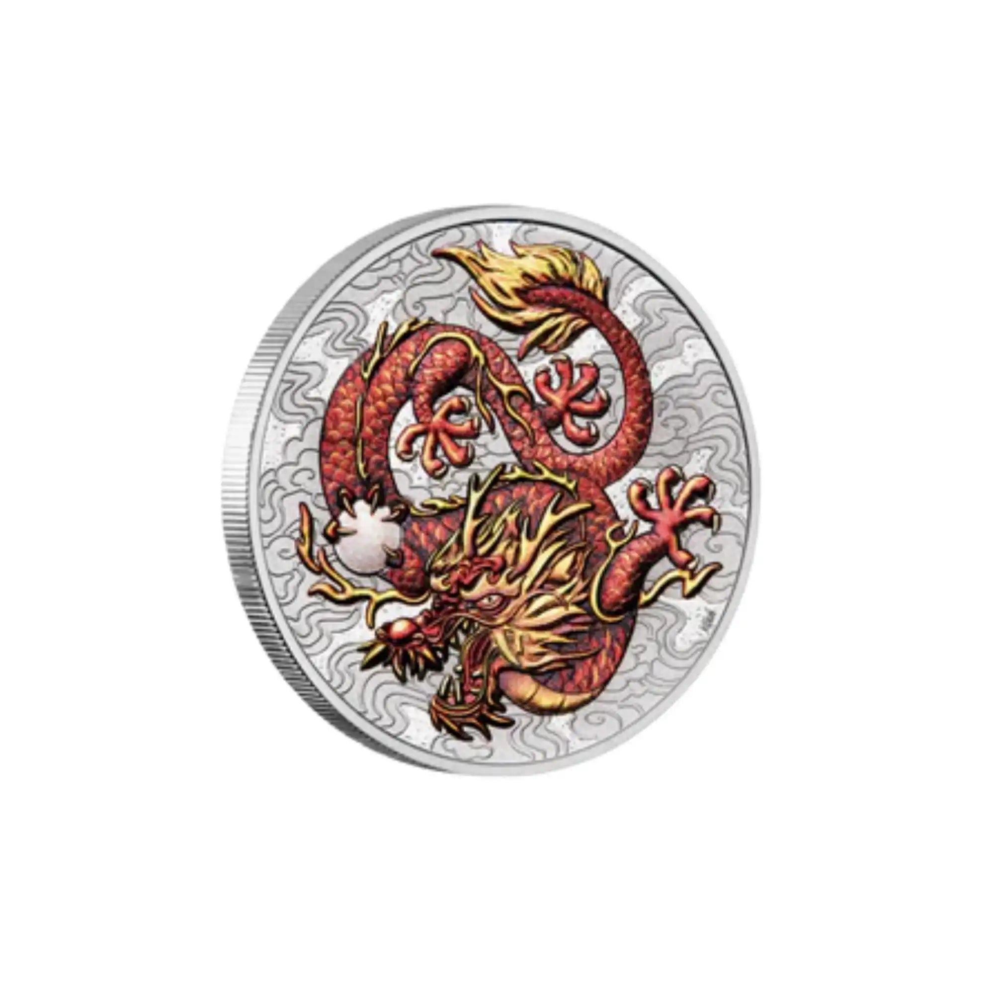 2021 Perth Mint Chinese Myths & Legends Red Dragon 1oz Silver Coloured Coin