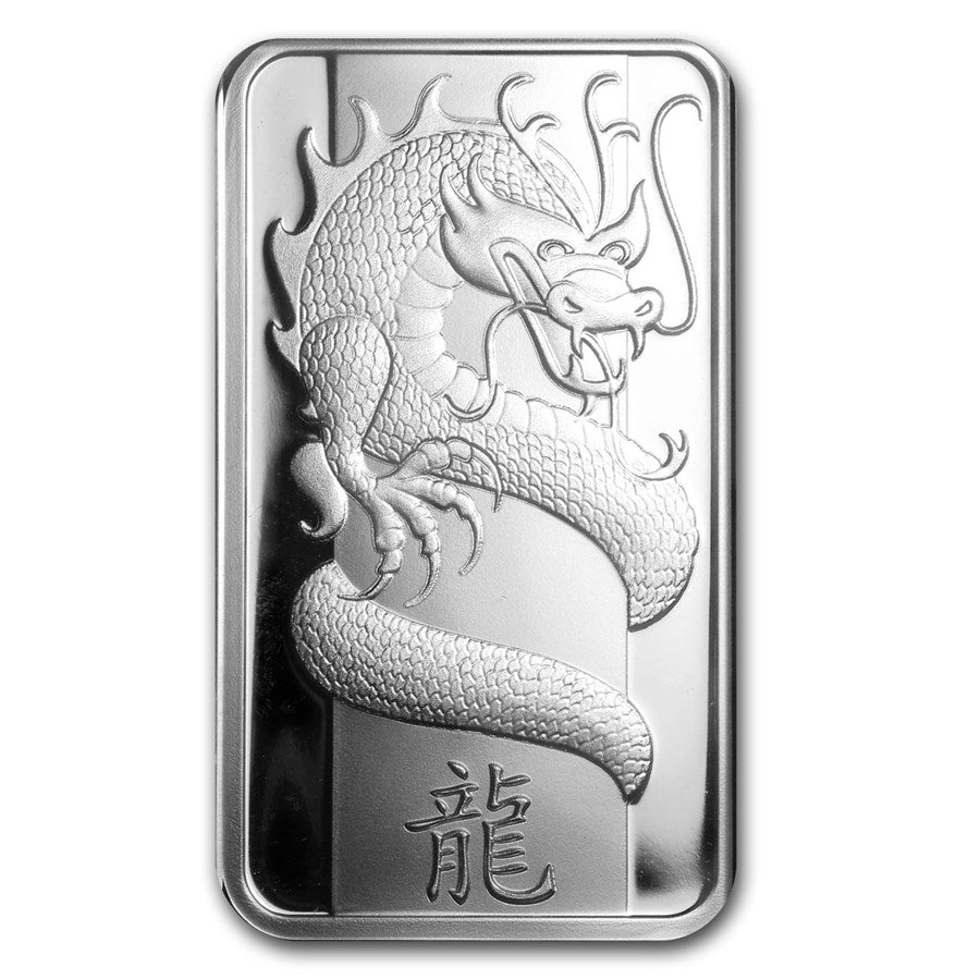 2012 PAMP Lunar Dragon 1oz Silver Minted Bar