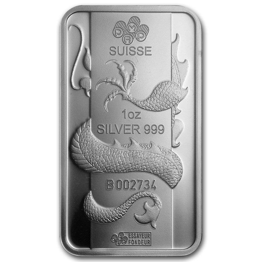 2012 PAMP Lunar Dragon 1oz Silver Minted Bar