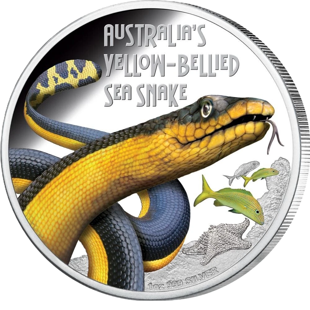 2013 Tuvalu  Deadly and Dangerous Yellow-Bellied Sea Snake 1oz  Silver Proof Coin