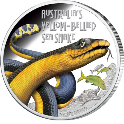 2013 Tuvalu  Deadly and Dangerous Yellow-Bellied Sea Snake 1oz  Silver Proof Coin