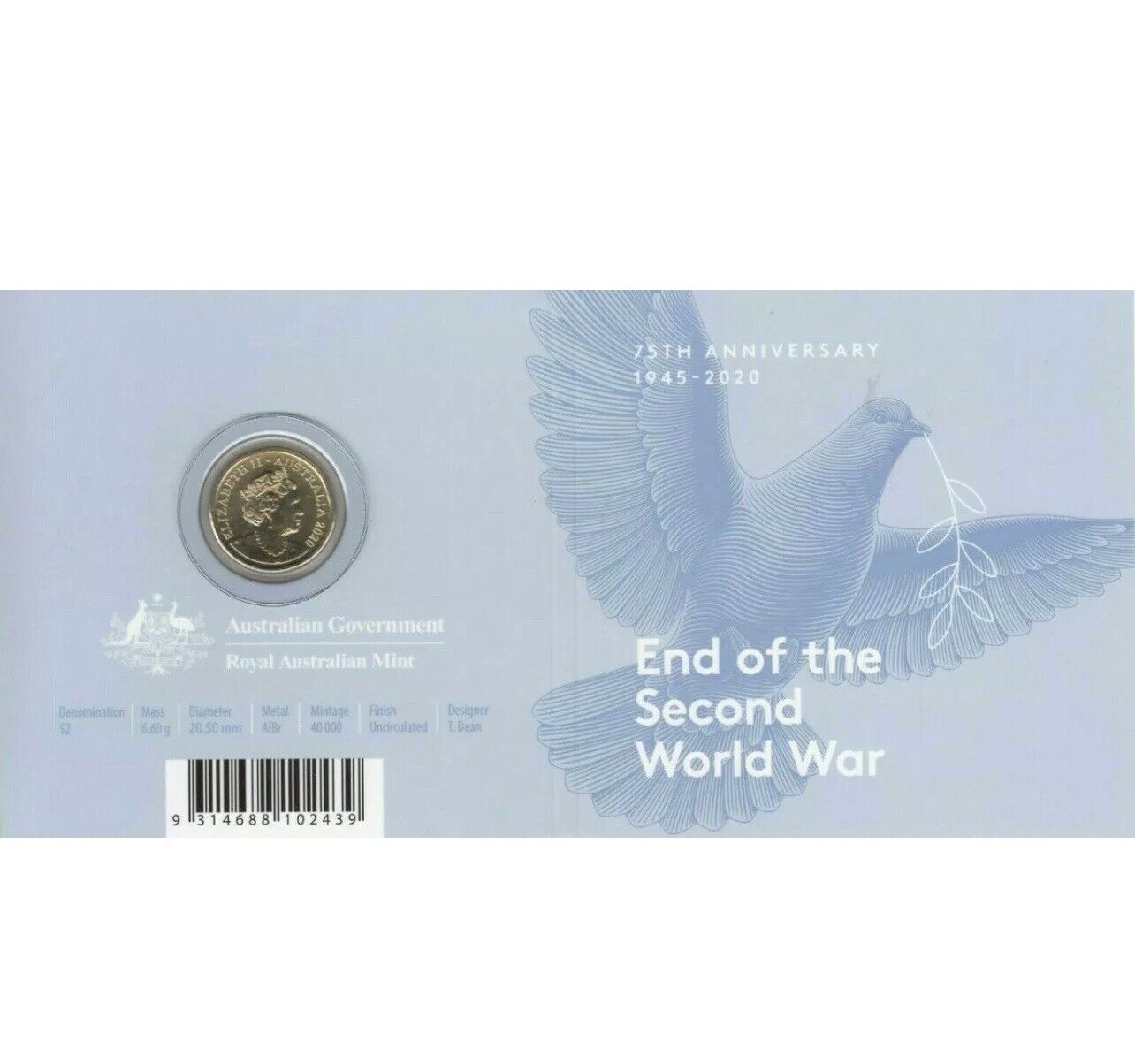 2020 Royal Australian Mint 75th Anniversary End WWII Coin C MintMark Coin