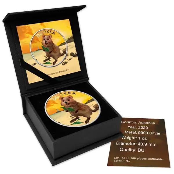 2020 Perth Mint Quokka 1oz Silver Coloured Coin