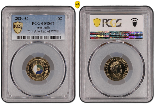 2020 PCGS MS67 graded 75th Anniversary End of World War II coin