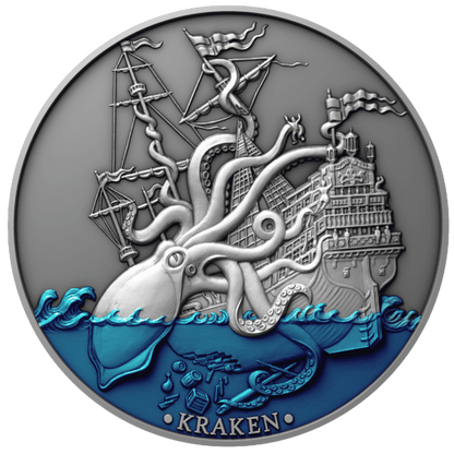 2021 Sea Monster Kraken 2oz Silver Antiqued Coin