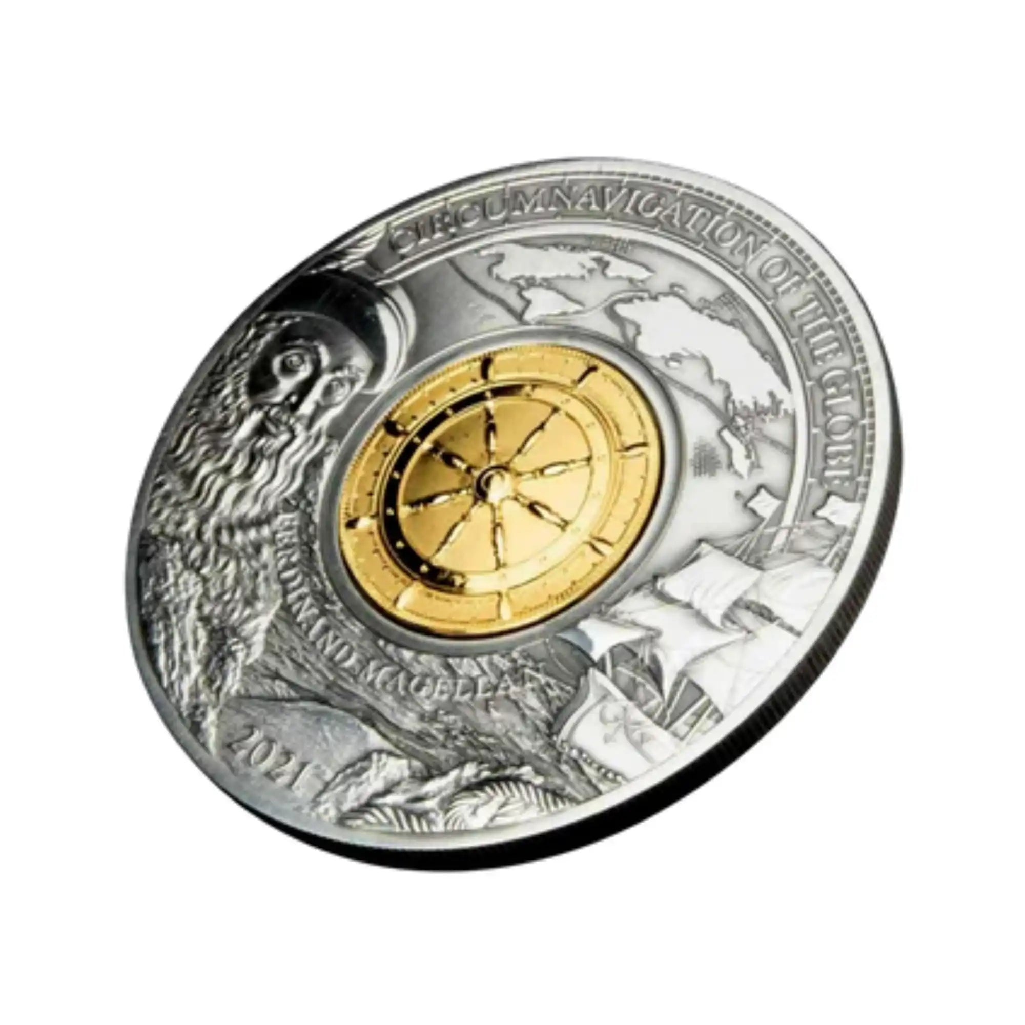 2021 Barbados Ferdinand Magellan 3oz Silver Antique Gilded Coin