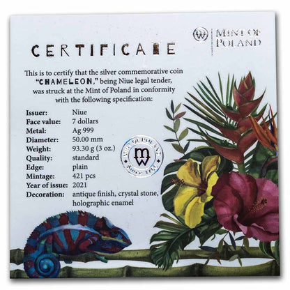 2021 Niue Amazing Animals – Chameleon 3oz Silver Antiqued Coin