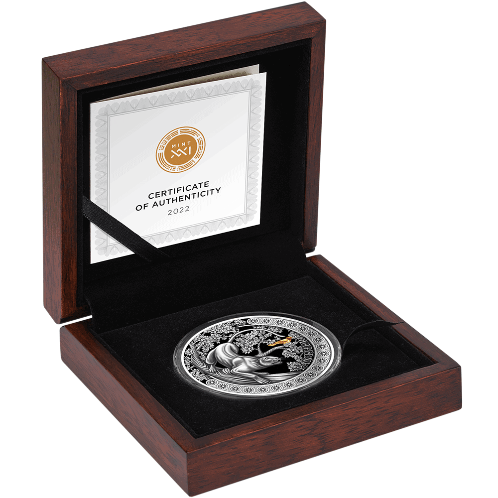 2022 Ghana Panther Hunting 2oz Silver Antiqued HR Gilded Coin