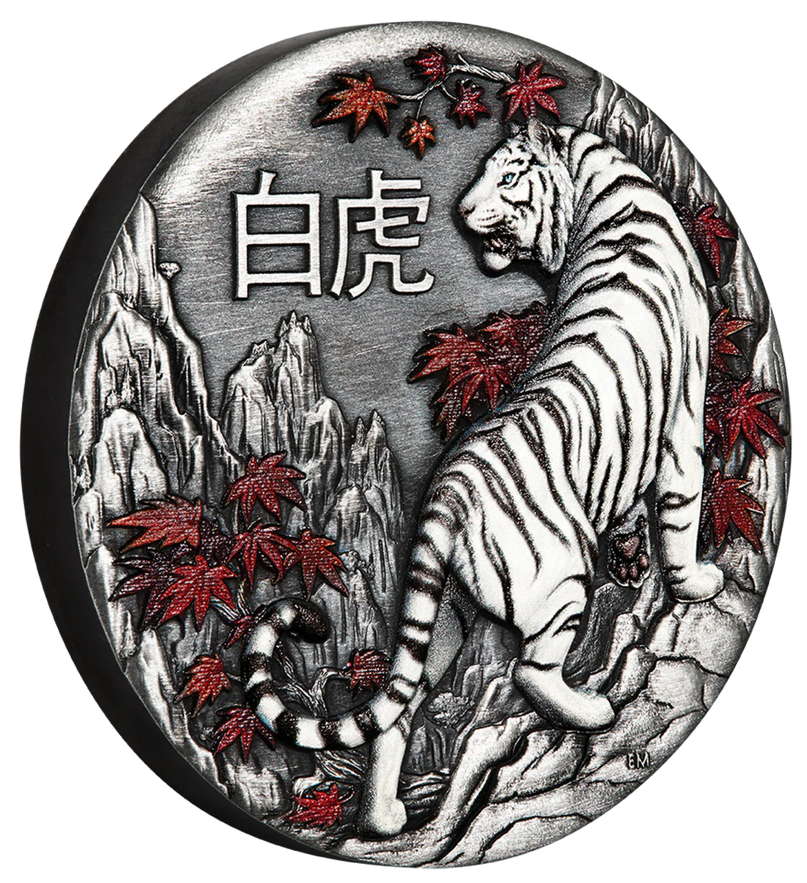 2022 Perth Mint White Tiger 2oz Silver Antiqued Coloured Coin