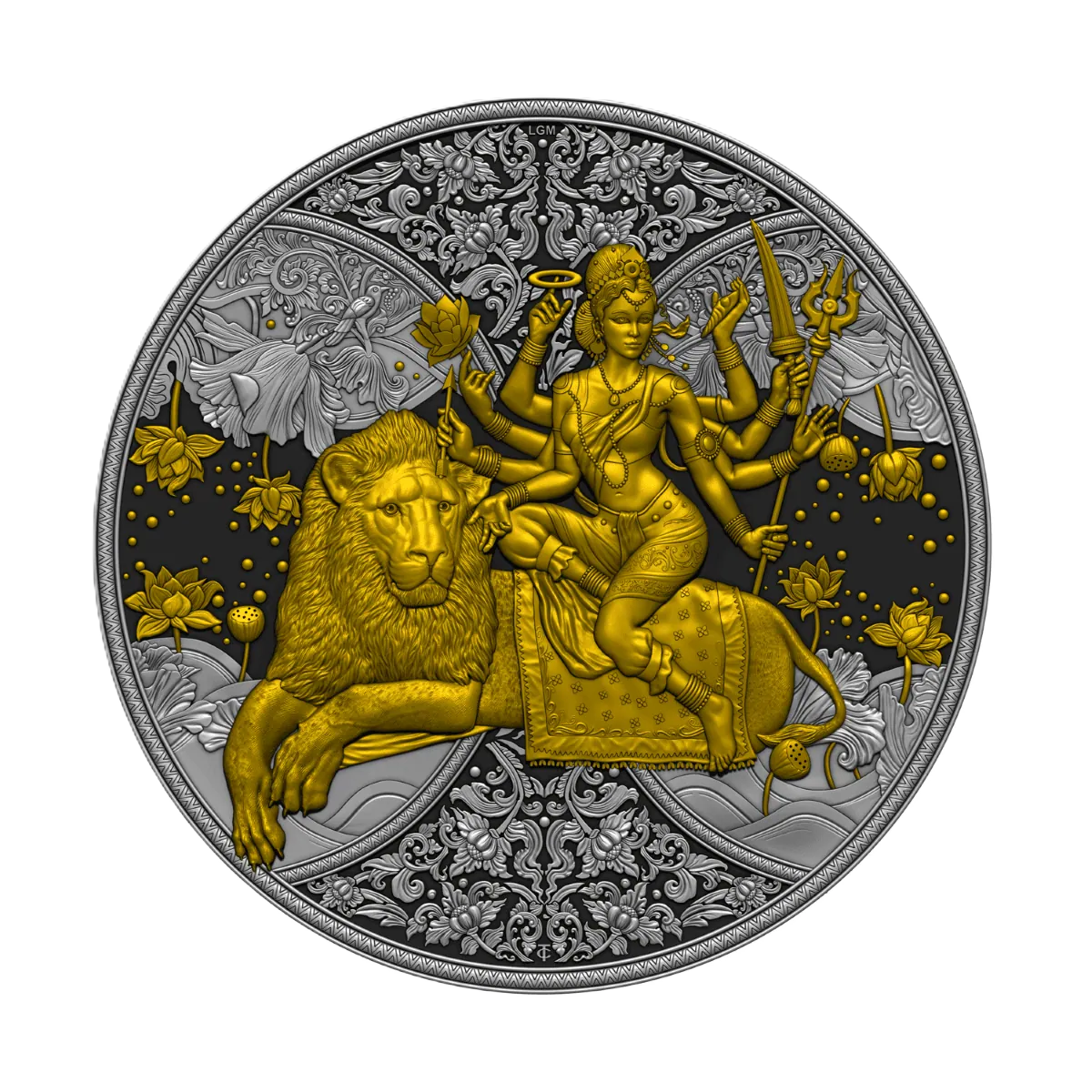 2023 Cameroon Durga 1oz Silver Dark Gilded Coin 2000 Francs.