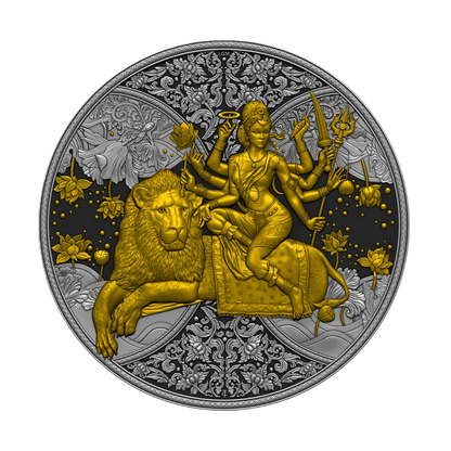 2023 Cameroon Durga 1oz Silver Dark Gilded Coin 2000 Francs.