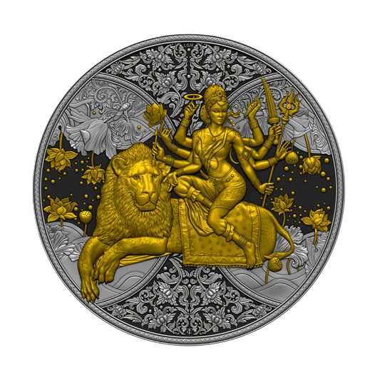 2023 Cameroon Durga 1oz Silver Dark Gilded Coin 2000 Francs.
